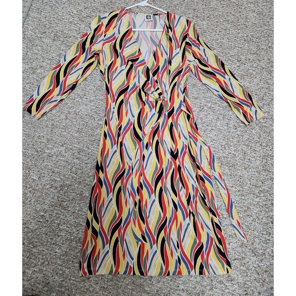 Anne‎ Klein Women's Abstract Stripe Faux Wrap V-Neck Sheath Dress Multi Size 6
